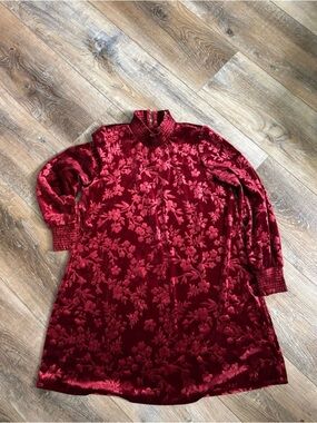 Matilda Jane Girls size 8 Red Velvet Floral Dress mock neck